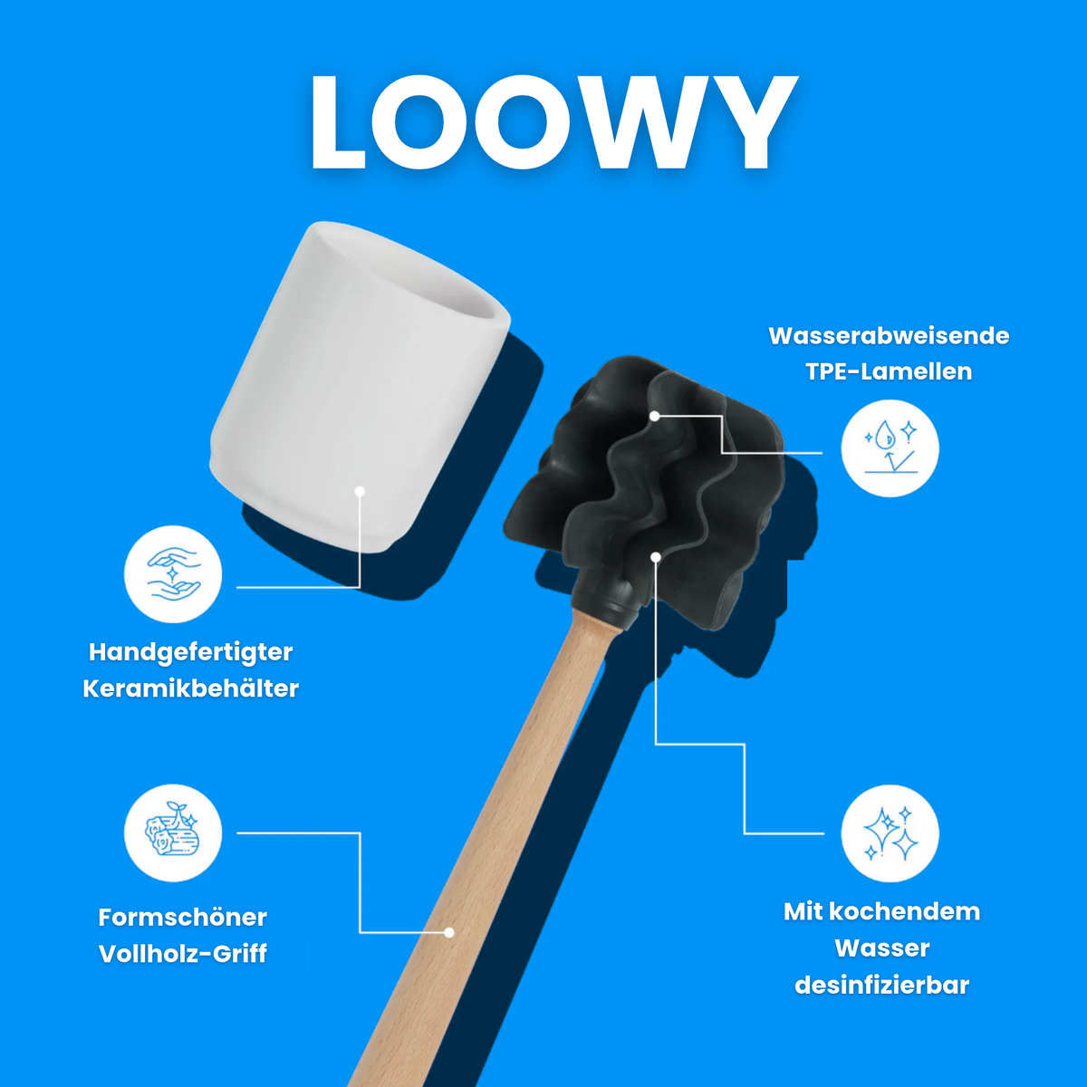 Toilettenbürste WOODLINE Set Keramik weiss + Randfeger